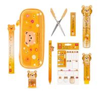 LEGAMI Teddy Bear - Set di cancelleria da 8 pezzi, astuccio Wonderwow, penna gel, gomma, temperino, mini forbici, righello, correzione e colla 2 in 1, etichette per nome, sacchetto per la scuola