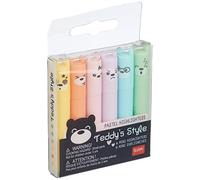 Legami - Teddy's Style, Set di 6 Mini Evidenziatori, 1x7,5 cm, Giallo, Pesca, Rosa, Lilla, Azzurro chiaro, Verde chiaro, per Sottolineare ed Evidenziare con Precisione