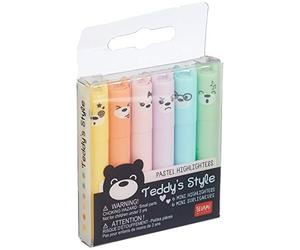 Legami - Teddy's Style, Set di 6 Mini Evidenziatori, 1x7,5 cm, Giallo, Pesca, Rosa, Lilla, Azzurro chiaro, Verde chiaro, per Sottolineare ed Evidenziare con Precisione