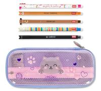 Legami Astuccio e penna cancellabile WonderWow | Set di 5 penne a forma di animale con inchiostro termosensibile + astuccio a 2 scomparti (Gattino)