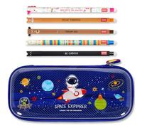 Legami Astuccio e penna cancellabile WonderWow | Set di 5 penne a forma di animale con inchiostro termosensibile + astuccio a 2 scomparti (Spazio)