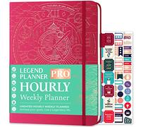 Legend Planner Pro - Agenda oraria - Deluxe settimanale e giornaliera organizzatore con fessure orarie, gestione del tempo, diario per lavoro e vita personale, senza data, formato A4, copertina rigida, colore: rosa acceso