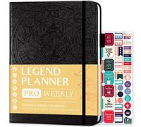 Legend Planner PRO - Agenda settimanale e mensile Deluxe per aumentare la produttività e raggiungere i tuoi obiettivi, agenda organizer per gestione del tempo, senza data, 18 x 25,5 cm, copertina