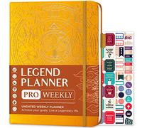Legend Planner PRO - Agenda settimanale e mensile non datata per obiettivi e produttività, organizer per gestione del tempo, 18 x 25,5 cm, giallo
