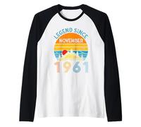 Legend Since November 1961 65th Birthday 65 Years Old Retro Maglia con Maniche Raglan