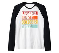 Legend Since October 1992 34th Birthday 34 Years Old Vintage Maglia con Maniche Raglan