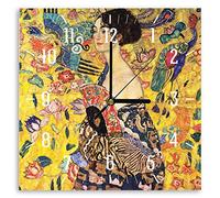 LegendArte - Orologio murale - Dama Con Ventaglio - Gustav Klimt - Decorazione da Parete cm. 30x30