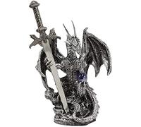 Legendary Silver Dragon Carrying magical Orb e spada Excalibur tagliacarte figurine scultura