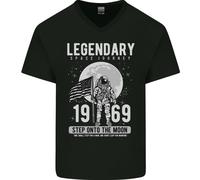 Legendary Spazio USA Luna Atterraggio Astronauta Uomo Scollo A V Cotone T-Shirt