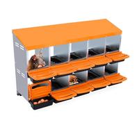 Legenest per polli 10 scompartimenti, 133,5 x 52 x 79 cm, stabile e resistente alla corrosione in metallo, fori per pavimento e piattaforma di riposo, adatto per diverse razze di pollo, arancione