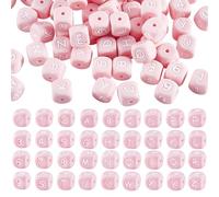 LEGENTLISUR 108 pezzi in silicone con lettere numeriche, 12 mm, cubi quadrati alfabeto, perline sciolte, per braccialetti dell'amicizia, parole, portachiavi, gioielli, progetti fai da te (rosa)
