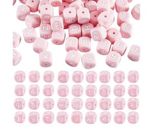 LEGENTLISUR 108 pezzi in silicone con lettere numeriche, 12 mm, cubi quadrati alfabeto, perline sciolte, per braccialetti dell'amicizia, parole, portachiavi, gioielli, progetti fai da te (rosa)
