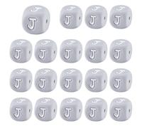 LEGENTLISUR 20 perline a forma di lettera in silicone, 12 mm, cubi quadrati grigi, alfabeto, perline sciolte, per braccialetti dell'amicizia, parole, portachiavi, gioielli, progetti fai da te (lettera