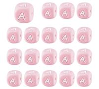 LEGENTLISUR 20 perline sfuse in silicone a forma di cubo, 12 mm, a forma di dado, rosa, per braccialetti dell'amicizia, collane, portachiavi, gioielli, progetti fai da te (lettera A)