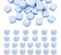 LEGENTLISUR 26 perline a forma di lettera in silicone, 12 mm, cubi quadrati alfabeto, perline sciolte, per braccialetti dell'amicizia, parole, portachiavi, gioielli, progetti fai da te (azzurro)