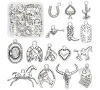 LEGENTLISUR 30 ~ 75 pezzi ciondoli Western Charms per Braccialetti Cavalli Cowboy Ciondolo per Braccialetti Collane Orecchini Portachiavi Accessori Fai da te (Oro), 14~25x11~32.5x1.5~5mm, Lega di