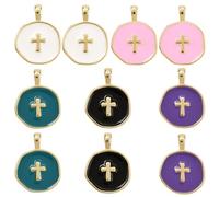 LEGENTLISUR 5-10 ciondoli a forma di croce smaltata per braccialetti, ciondoli cristiani religiosi piatti rotondi in ottone per rosario fai da te, 18x13.5x3.5mm, Metallo, Non pietra preziosa