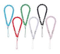 LEGENTLISUR 5/6 pezzi cinturino da polso per cellulare con perle di vetro anti-smarrimento, cordino, vivavoce, per chiavi auto, portafoglio, Vetro