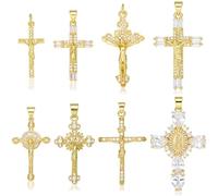 LEGENTLISUR 5 ~ 8 ciondoli a forma di croce in oro per la creazione di gioielli religiosi cristiani con zirconi cubici ciondoli per bracciali, collane, orecchini, portachiavi, forniture fai da te, 23~