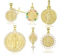 LEGENTLISUR 5-8 ciondoli cristiani per la creazione di gioielli in oro, ciondoli religiosi in ottone con Vergine Maria, ciondoli per collane, bracciali, orecchini, accessori fai da te, 15~27.5x13~27x2