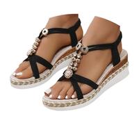 Leger Zeppe Piattaforma Ortopedica Sandali Traspirante Confortevole Punta Aperta con Strass Perline Piscina Spiaggia Estate Scarpe Nudo Piedi Sandali Spiaggia, Nero , 43 EU