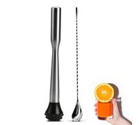 LEGERM Acier inoxydable Muddler Cocktail, Pestello Cocktail con Bar Spoon Cucchiaio da Bar, Bar à la Maison Ensemble d'outils du Barman per spremere il limone o pestare nel bicchiere
