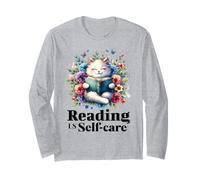 Leggere è Cura di sé Divertente Topo di Biblioteca Leggere Libro Amanti dei Gatti Maglia a Manica