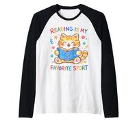 Leggere è Il Mio Gatto Sportivo Preferito, Carino e Divertente, Amante dei Libri Maglia con Maniche Raglan
