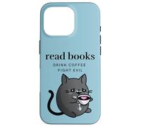 Leggere Libri Drink Coffee Fight Evil Funny Cat Custodia per iPhone 16 Pro
