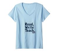 Leggere, Scrivere, insegnare: educatori ispiratori e Amanti dei Libri Maglietta con Collo a V, Donna, Celeste, XXL