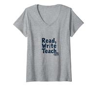 Leggere, Scrivere, insegnare: educatori ispiratori e Amanti dei Libri Maglietta con Collo a V, Donna, Grigio Melange, S