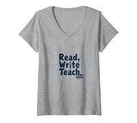 Leggere, Scrivere, insegnare: educatori ispiratori e Amanti dei Libri Maglietta con Collo a V, Donna, Grigio Melange, L