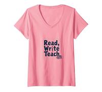 Leggere, Scrivere, insegnare: educatori ispiratori e Amanti dei Libri Maglietta con Collo a V, Donna, Rosa, M