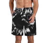 Leggeri Pantaloncini Sportivi Black And White Sunflowers Print Costumi da Bagnos Uomo Morbido Pantaloncini da Spiaggia per Surf Piscina Nuoto XL