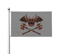 Leggero Bandiera doppia faccia Demonic Skull With Two Axes Flag Antivento Bandiera con occhielli in metallo 3x5 Ft per Decorazioni perpatio,Decorazioni percortile