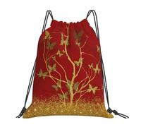 Leggero Borsa Coulisse Gold Tree Butterfly Zainetto Fashion Sacca Sportiva per Donna Adulto All'aperto 36X42cm