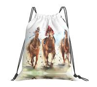 Leggero Borsa Coulisse Horse Race Riding Sport Print Zainetto con Coulisse Sacca Sportiva Palestra per Donna Sport Piscina 36X42Cm