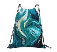 Leggero Borsa Coulisse Marble Teal Abstract Teal Zainetto Fashion Sacca Ginnastica per Piscina All'aperto Vacanze 36X42cm