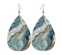 Leggero Orecchini Donna Azurite Teal And Foil Gold Oil Marble Pattern Ciondolo Orecchio Confortevoli Teardrop Orecchini Per Compleanno Festa Della Mamma Festa
