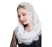 Leggero Poliestere Cappelle Veli Delicato Foulard Del Merletto Elegante Sciarpa Del Merletto Per Le Donne Cristiane Che Frequentano Veli di Messa Cattolici, Bianco 3, Taglia unica