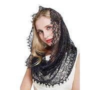 Leggero Poliestere Cappelle Veli Delicato Foulard Del Merletto Elegante Sciarpa Del Merletto Per Le Donne Cristiane Che Frequentano Veli di Messa Cattolici, Nero 2, Taglia unica