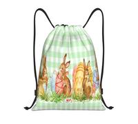 Leggero Zaino Coulisse Easter Eggs Rabbit Green Plaid Zaino da Viaggio Fashion Sacca Ginnastica per Viaggi Donna Sport 36X42cm