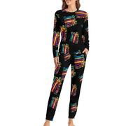 Leggi il libro variopinto delle donne pigiama set lounge manica lunga top e pantaloni morbidi pigiameria 2 pezzi Pjs, Stile:, S