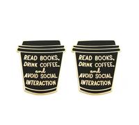 Leggi libri Bevi caffè Evita le interazioni sociali Pin - Regalo per gli amanti dei libri per introversi, Distintivo in metallo in cartone di caffè, Spilla estetica per giacca zaino