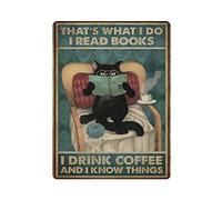 Leggi libri e bevande Poster con gatto caffè Targa in metallo Targa in metallo stile vintage Poster da parete per la casa Bar Caffetteria Cucina Garage Giardino Camera della fattoria Man Cave Decor No