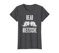 Leggi Nietzsche Philosopher Baffi Camicia - Regalo filosofico Maglietta, Donna, Grigio Scuro, M