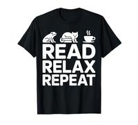 Leggi Relax Repeat Cat Frog Coffee Reader Gift Book Book Lover Maglietta