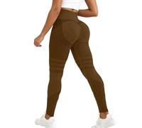 Leggings a compressione 3D, anti-cellulite, leggings a compressione, da donna, a vita alta, push up, sportivi, leggings a 3/4, marrone, 3XL