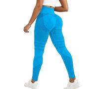 Leggings a compressione 3D, anti-cellulite, leggings a compressione, da donna, a vita alta, push up, sportivi, leggings a 3/4, Blu, S