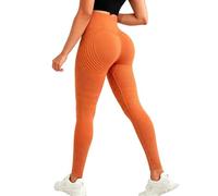 Leggings a compressione da donna, a vita alta, push up, per yoga, 3D, anti-cellulite, sportivi, per palestra, jogging, lunghi, tinta unita, elasticizzati, anticellulite, Colore: arancione., L